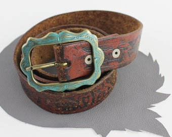 Vintage Ralph Lauren Brown Braided Leather Belt With Tooled  display picture 2