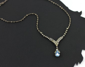 Something Blue Rhinestone Vintage Necklace