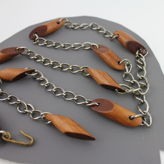 Wood and Silver Chain Vintage Belt or Necklace / … - image 6