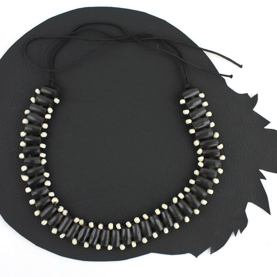 Native Inspired Beaded Choker Black & White Beaded - image 3