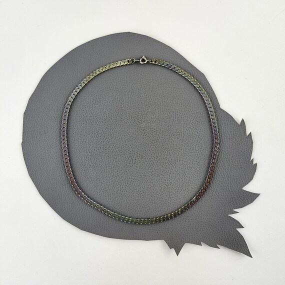 Rainbow Oxidized Silver Colored Flat Chain Neckla… - image 6