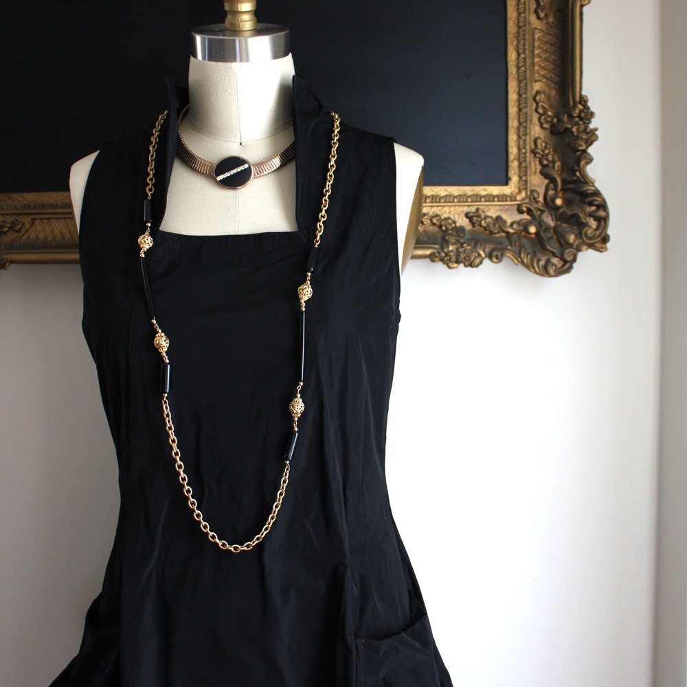Black and Gold Extra Long Necklace - Etsy