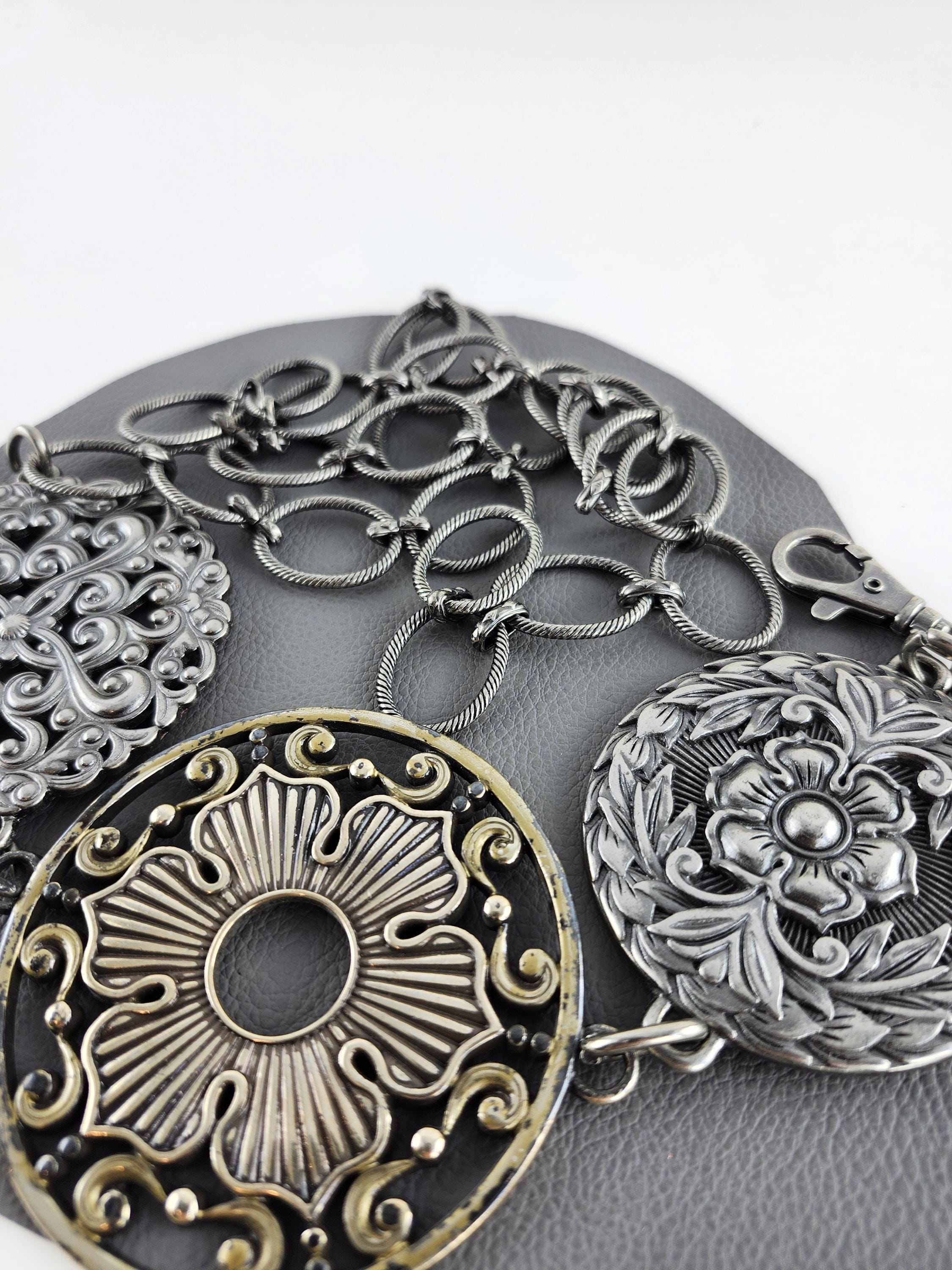 Pewter & Brass Medallion and Chain Draping Vintage Belt  display picture 2