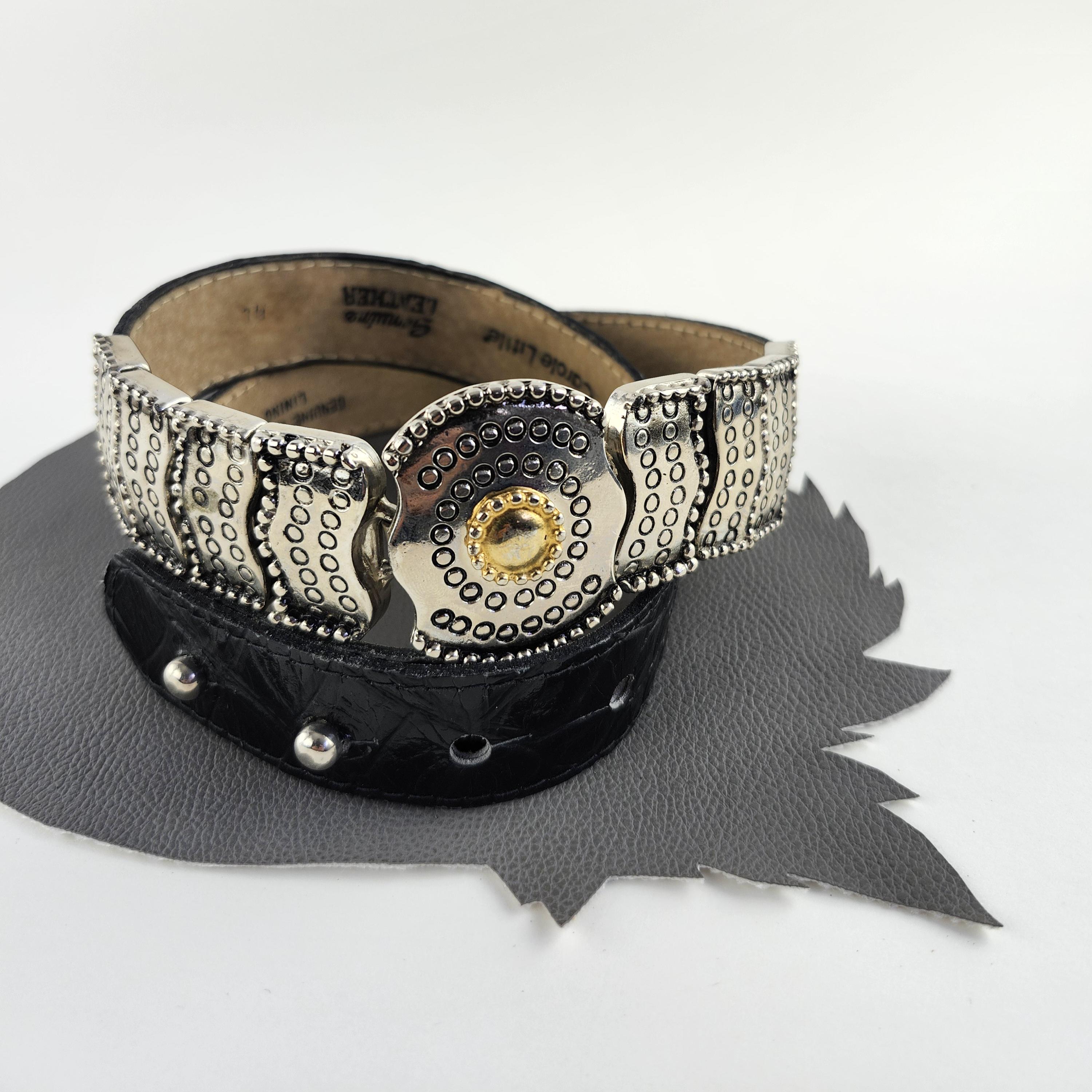 CAROLE LITTLE Vintage Designer Genuine Leather Western Belt Antique Silver Oval Early 2000s Chrome Hearts Oval Belt Vintage CH available now  main image 3