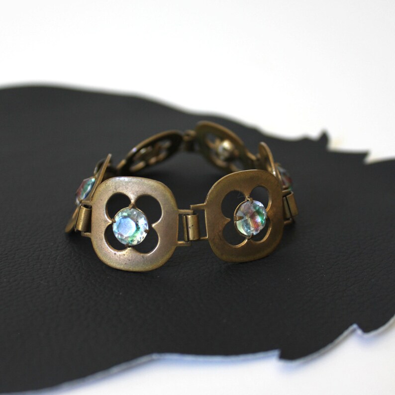 Vintage Bracelet Iris Glass Set in Brass Bracelet Etsy UK