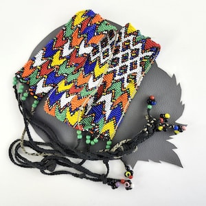 Vintage Rainbow Seed Bead Wide Belt / Colorful Southwest Style Beaded Belt size 24 to 38
