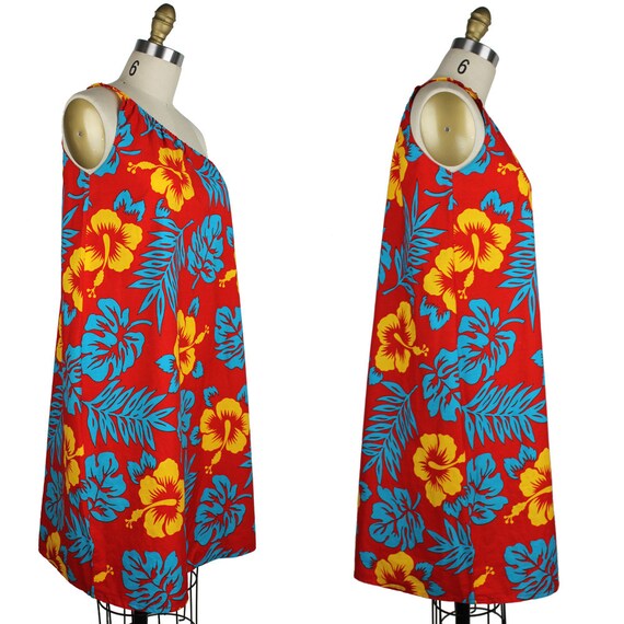 Hawaiian Floral Beach Poolside Dress - Red Teal Golde… - Gem