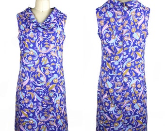 Vintage 50s Periwinkle Paisley Floral Sleeveless Vintage Dress