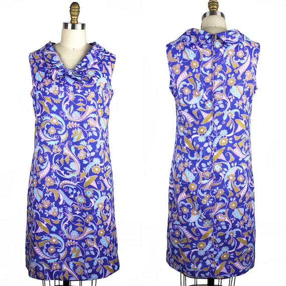 Vintage 50s Periwinkle Paisley Floral Sleeveless V