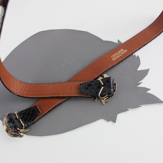 Sunburst Flower Jeweled Gold Tone Stretch Vintage Belt Vintage Black Snakeskin Belt With Yellow and Gold Flower  main image 3