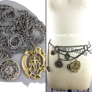 Gunmetal Silver Chain Medieval Charm Belt / Warrior Cosplay Costume Statement Chain Belt 29 inches