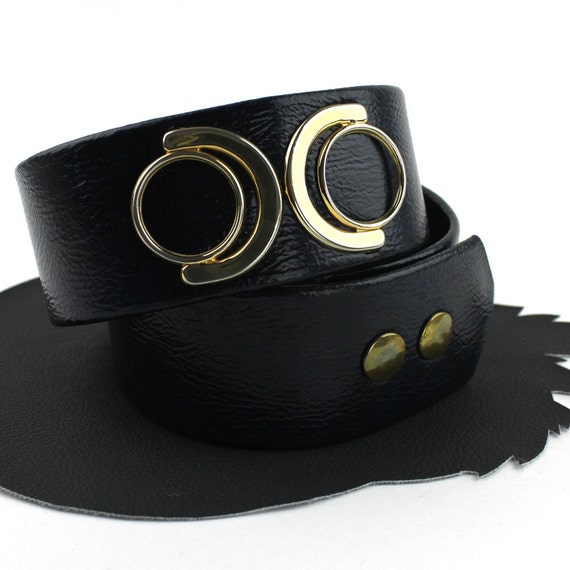 Navy & Brass Patent Leather Vinyl Belt - image 1