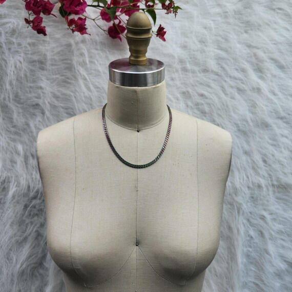 Rainbow Oxidized Silver Colored Flat Chain Neckla… - image 3