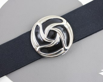 Vintage Black Leather Belt With Distressed Double Circle  display picture 1