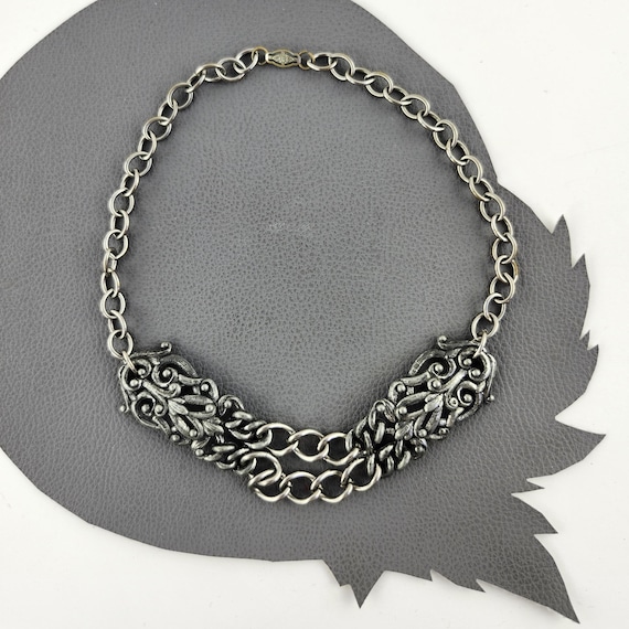 Silver Baroque Inspired Vintage Chain Necklace - Gem