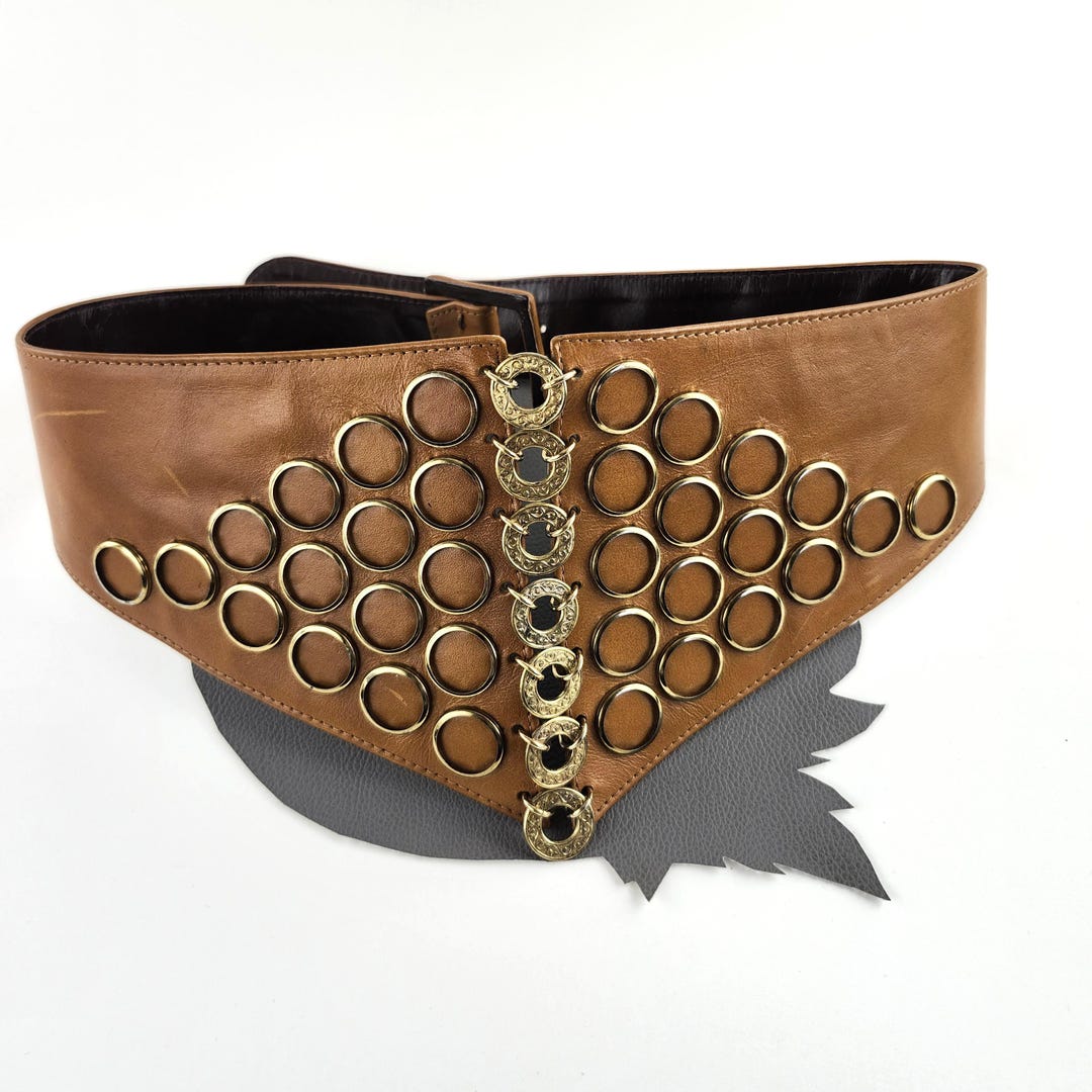 Chestnut Brown V Shaped Asymmetrical Vintage Leather Belt With