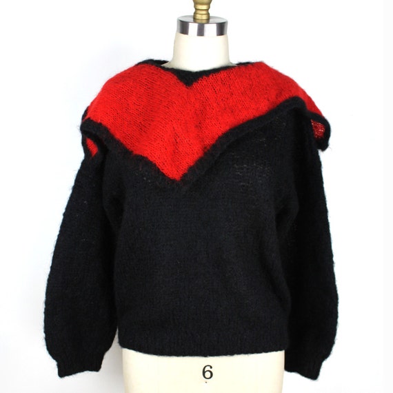 Black & Red Knit Vintage 80s Sweater with Oversiz… - image 2