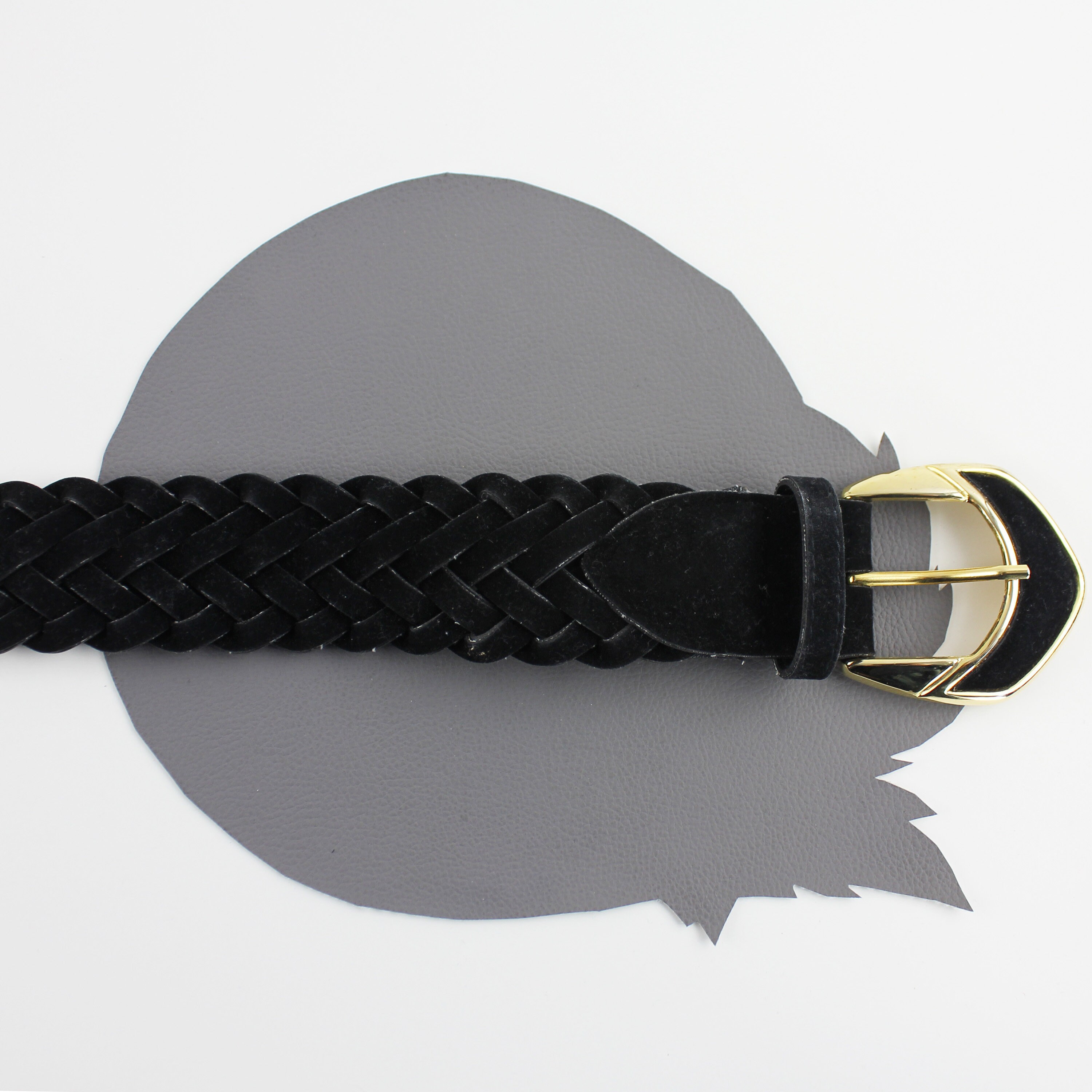 Vintage Wide Black Velvety Velour Braid Belt With Gold 