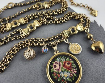 VTG BOHO Colorful Brass Chain Dangle Belt Necklace Cha cha Glass Chunky Retro Vintage Bill Blass Rainbow Glass Chain Belt – Recess main image 3