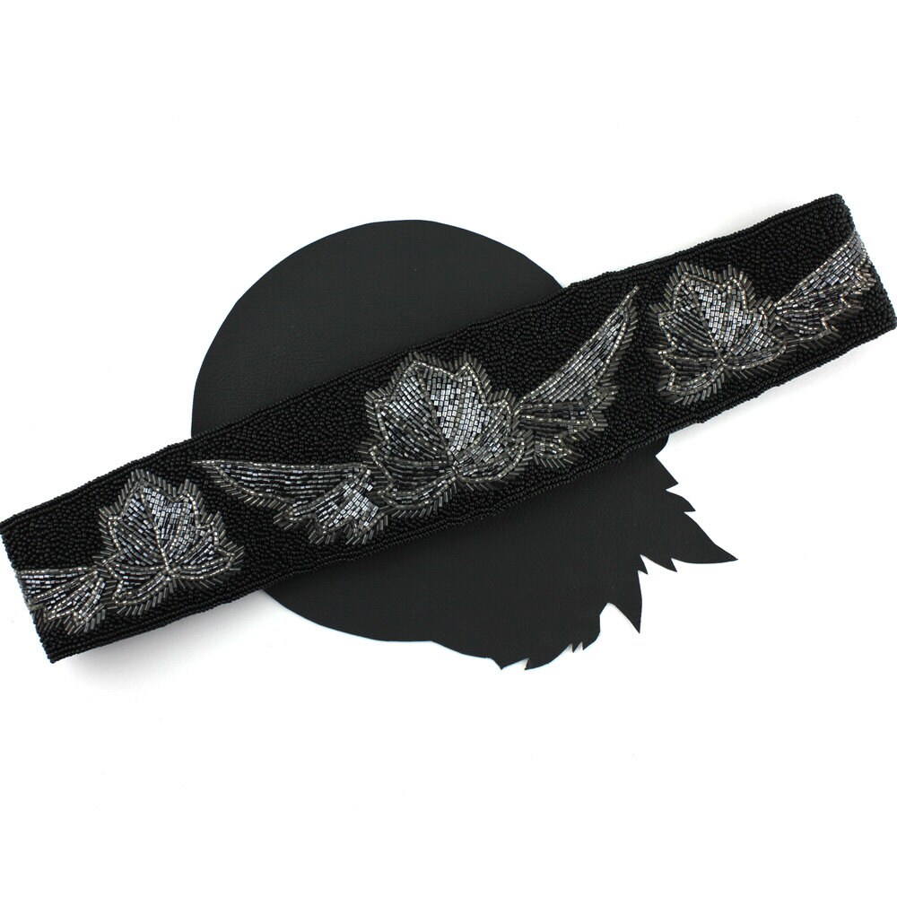 Dressy Black beaded M/L women’s cumberbund‎ belt Dressy Black beaded M/L women main image 2