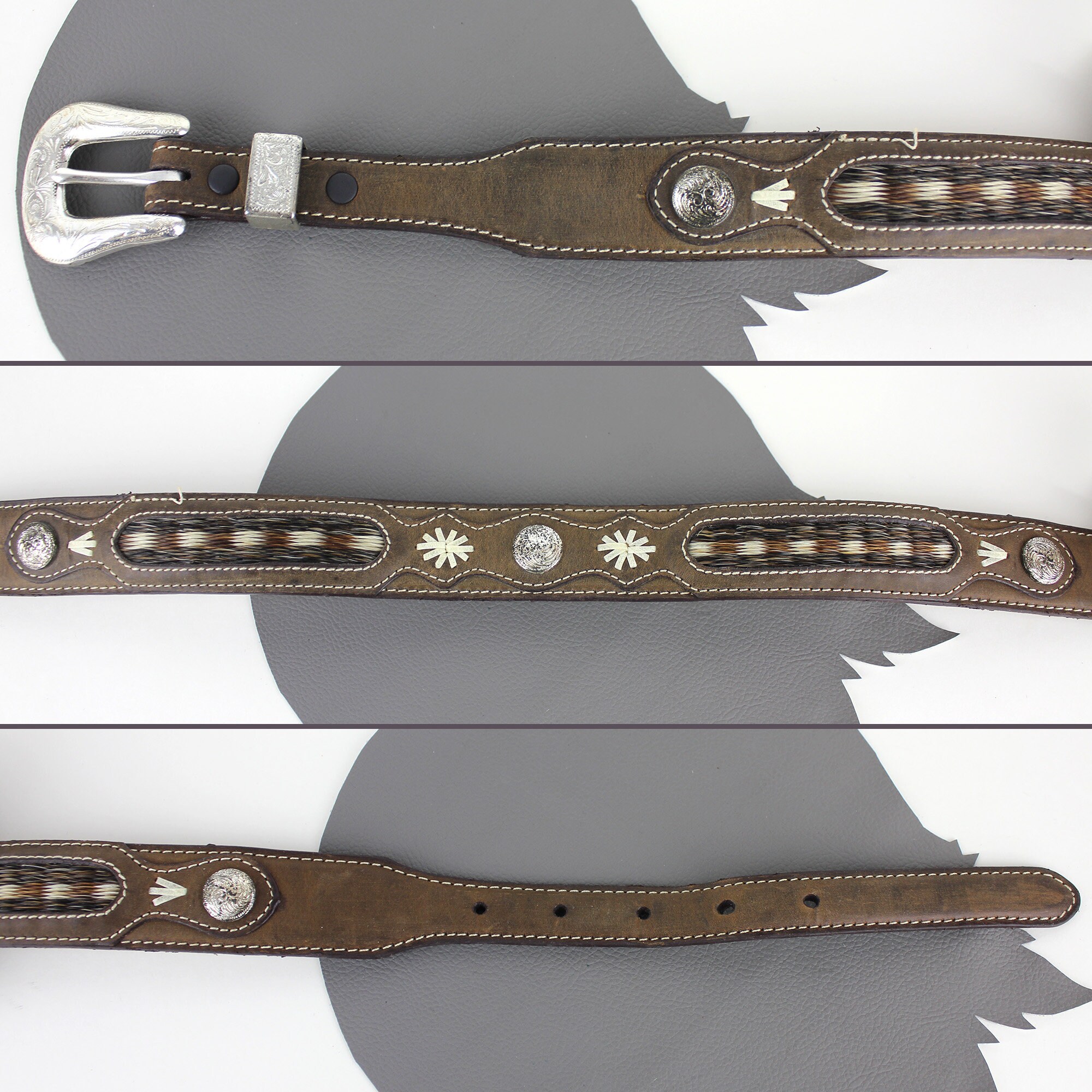 Chocolate Brown Leather Western Belt With Silver Buckle Size 