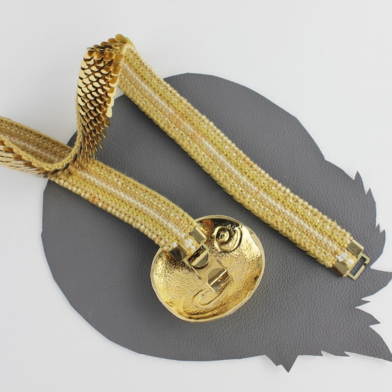 Womens Vintage Gold Metal Stretch Belt Sz.Medium Gold Metal Scale Vintage Belt With Gold Swirl Buckle Size  main image 4