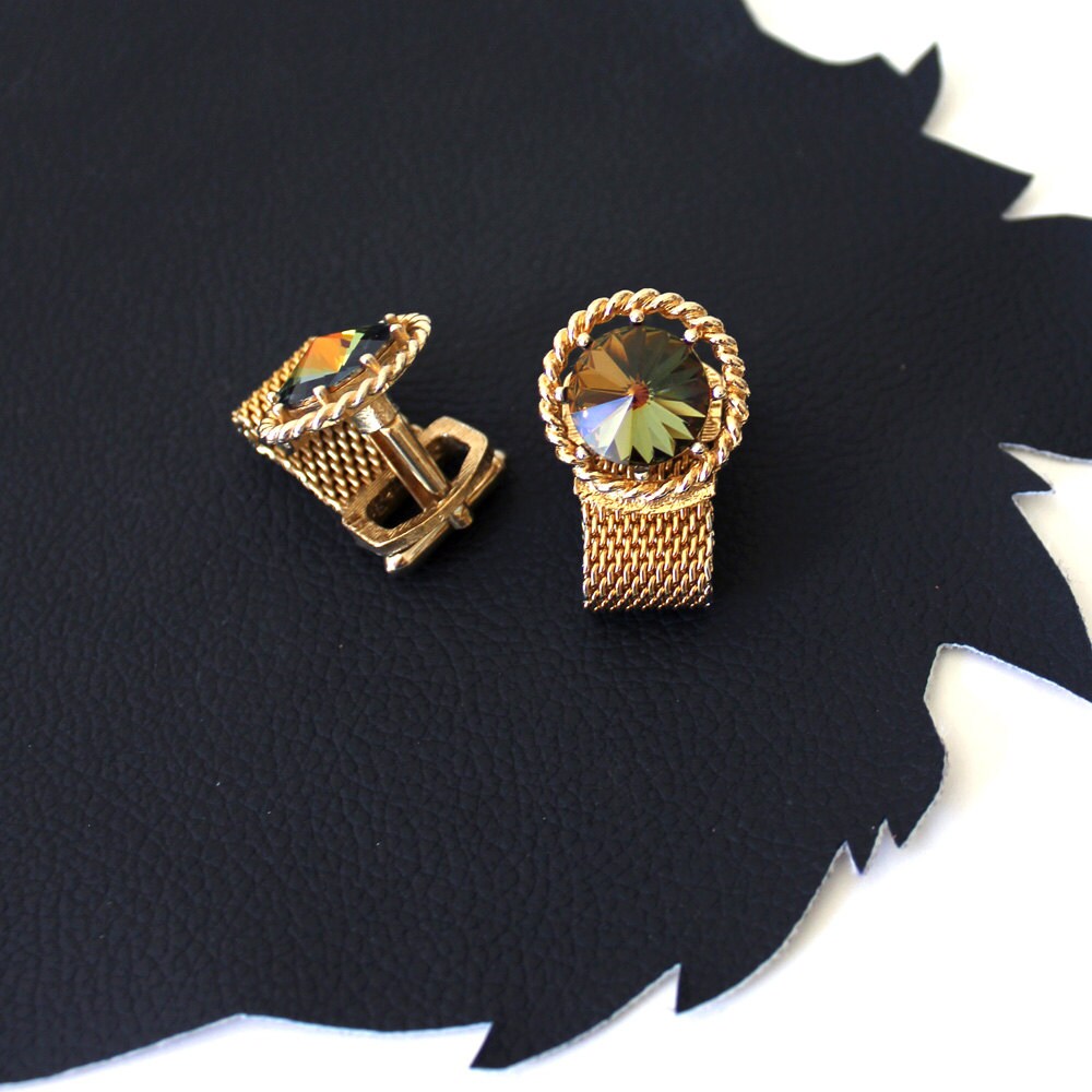 Boutons De Manchette Vintage En Métal Argenté - Motif Pastèque Avec Strass Clairs - Occasion