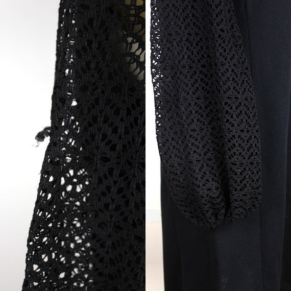 Black A Line Vintage Dress with Lace Bishop Sleev… - image 5