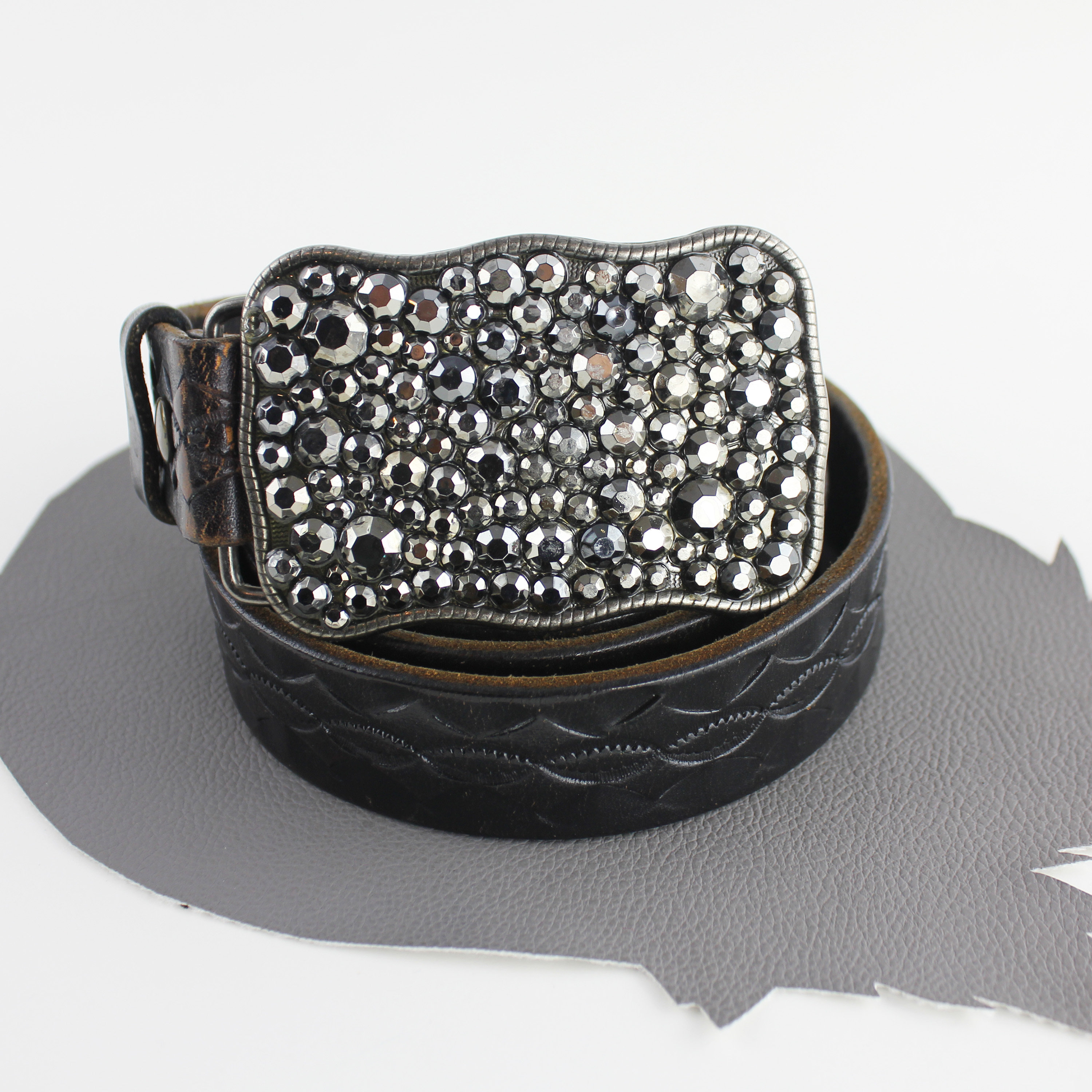 Rhinestone black decorative hand crafted leather belt Buy Rhinestone Buckle Belt Cowgirl | Black Full Grain  main image 4