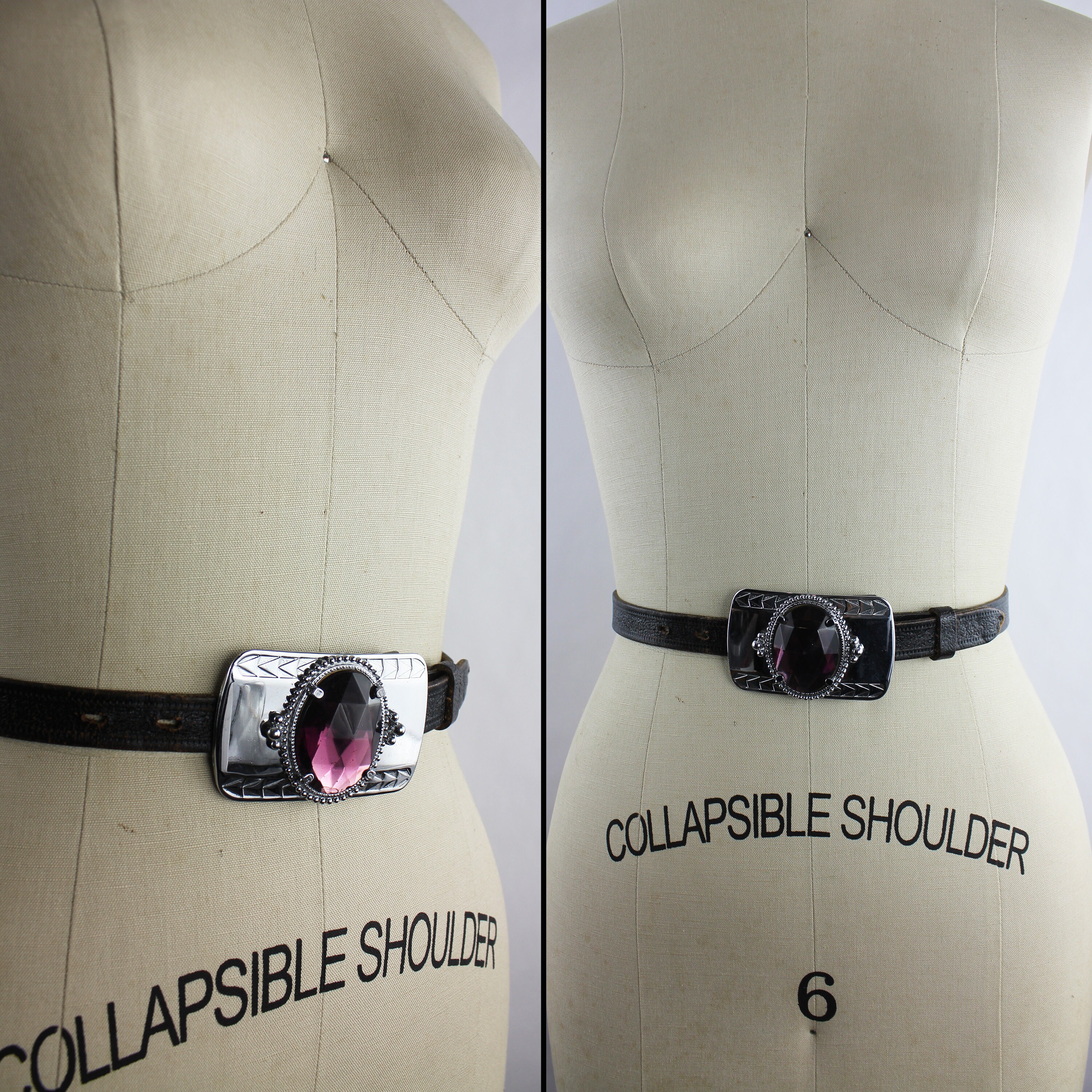 Faux Purple Gemstone Set in Silver Western Buckle on Black  display picture 2
