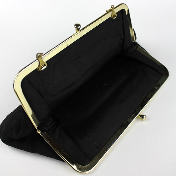 Vintage Black Crepe Purse with Bow & Chain Strap - image 5