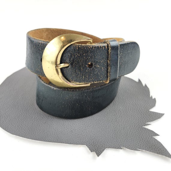 Wide Dark Green Leather and Brass Buckled Vintage Calderon  display picture 3