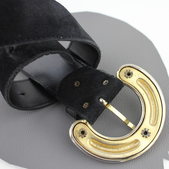 Black Suede Belt with Gold Accents Black Suede and Gold Vintage Belt - Etsy main image 4
