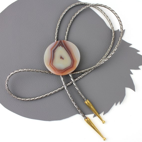 Copper Agate Western Bolo Tie with Silver Metalli… - image 2