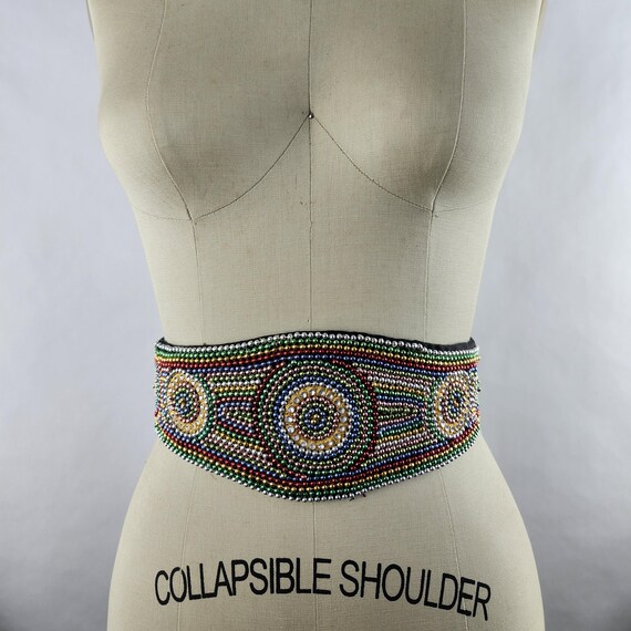 Rainbow Ball & Chain Adorned Vintage Wide Statement Belt  display picture 1