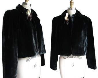 Black Faux Fur Cropped Swing Coat
