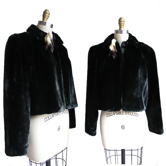 Black Faux Fur Cropped Swing Coat