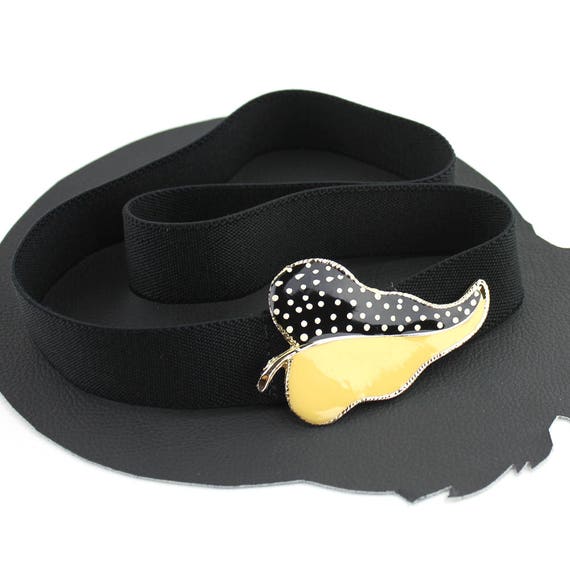 Buttery Yellow Black & White Polka Dot Leaf Buckle