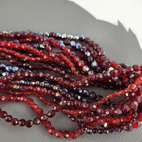 Sparkly Ruby Red Burgundy Beaded Multi Strand Vin… - image 3