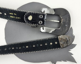 Black Leather Studs & Rhinestones Western Vintage Belt With 