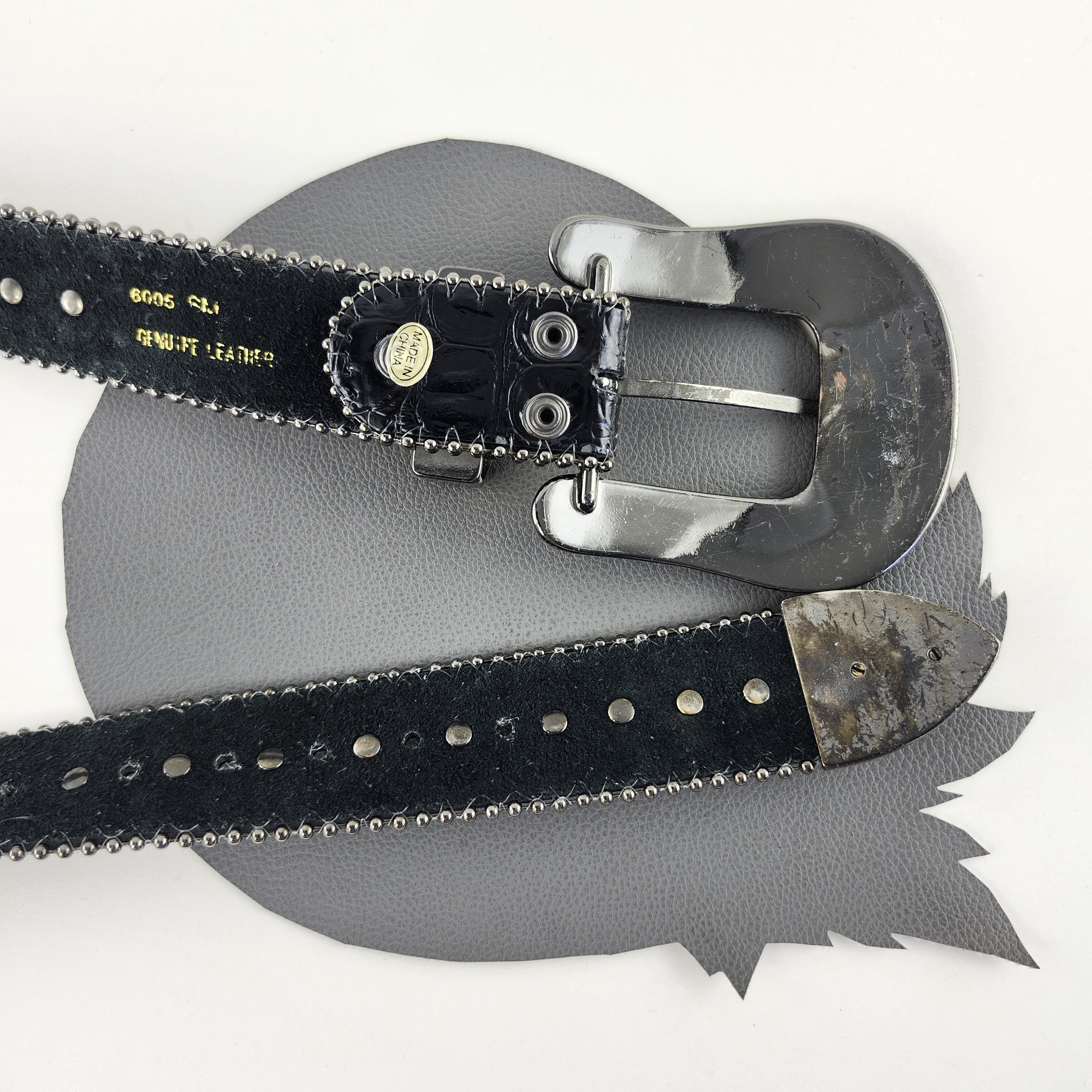 Black Leather Studs & Rhinestones Western Vintage Belt With  display picture 1