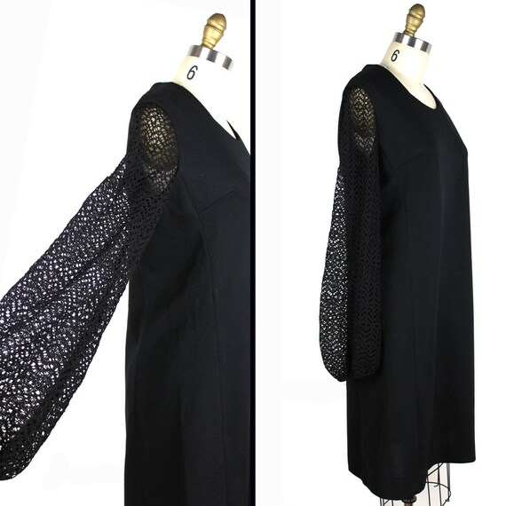Black A Line Vintage Dress with Lace Bishop Sleev… - image 2