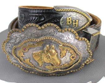 B-K Silversmiths Sterling Silver Horse Buckle With on Black