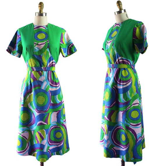Vintage Green Blue Purple Swirl Circle Pattern Dre