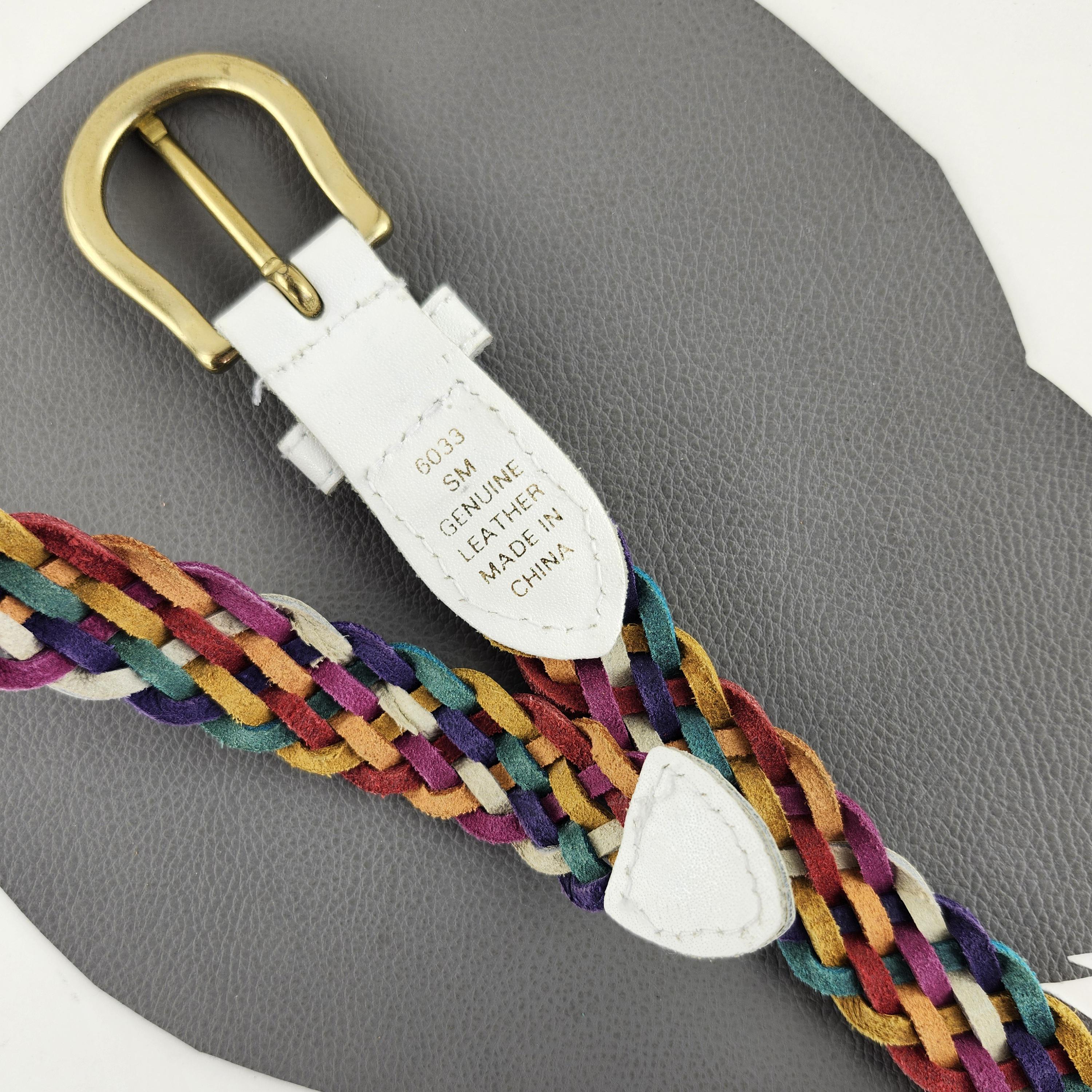 Vintage Rainbow Braided Leather Belt Women display picture 1
