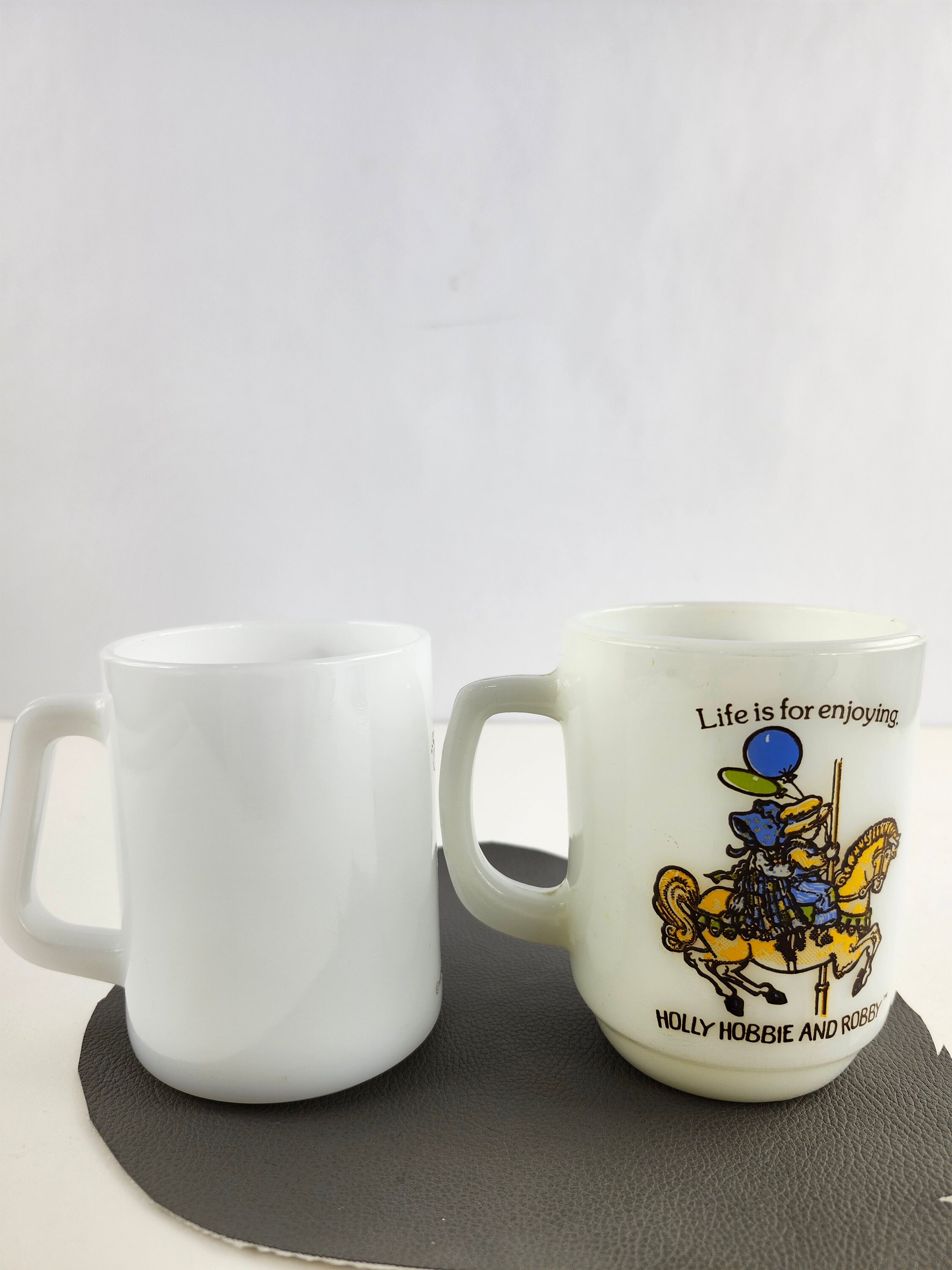 Holly Hobbie & Robby Vintage Milk Glass Coffee Mugs Set of 2