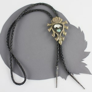 Brass Bolo with White Stone Bear and Green Stone Western Bolo Tie
