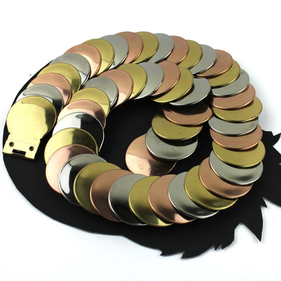Silver Gold and Copper Circle Scale Metal Elastic… - image 1