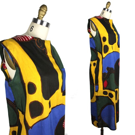 Abstract Artist Sleeveless Dress - Yellow Blue For