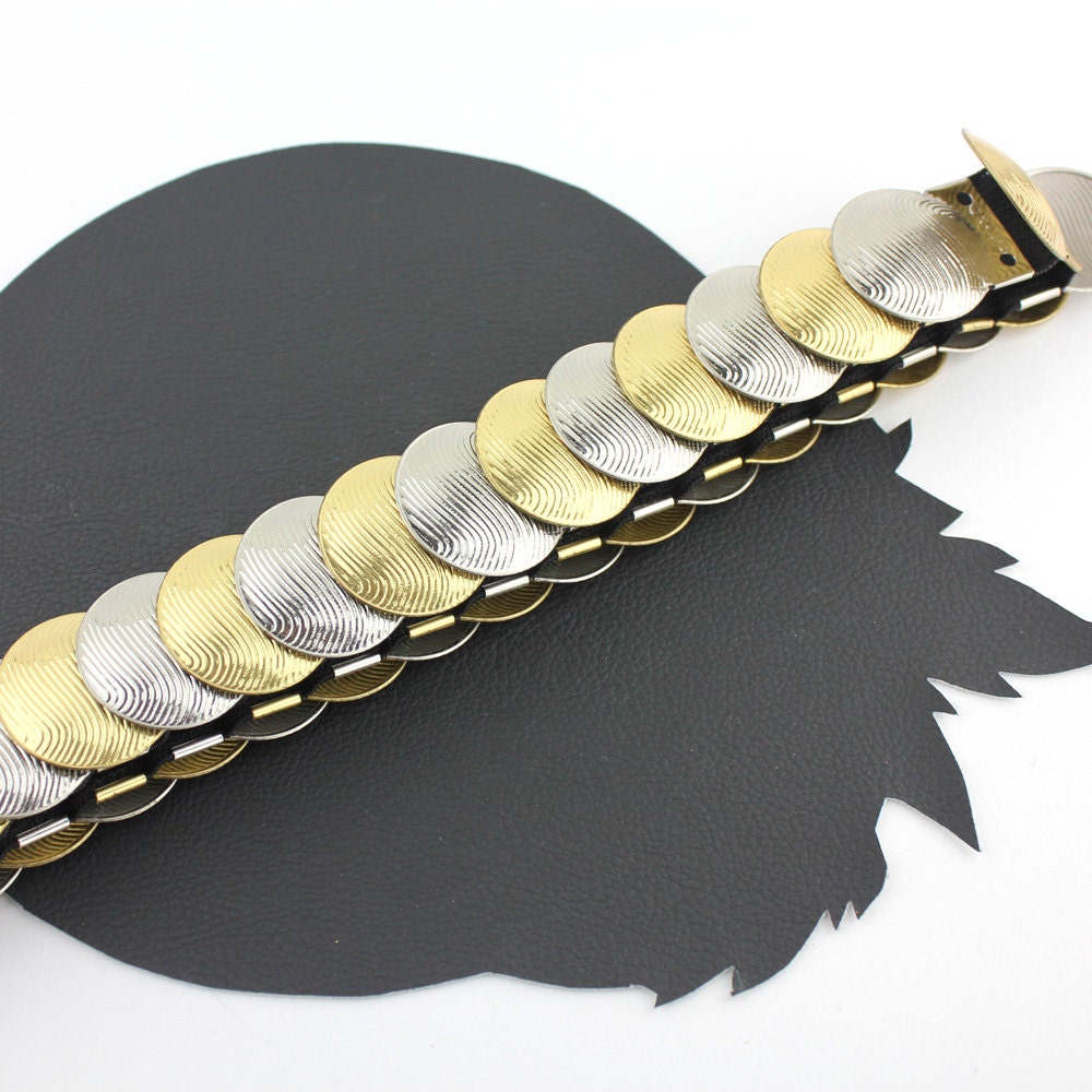 Silver & Gold Circle Scale Metal Elastic Belt - 24 Inches 